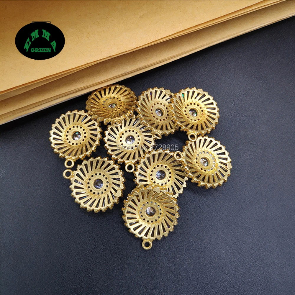 Round Zircon Gold Charms 100pcs Zircon Flower Charm Pendant Crystal Silver Plate DIY Jewelry Making Findings Zircons Accessory