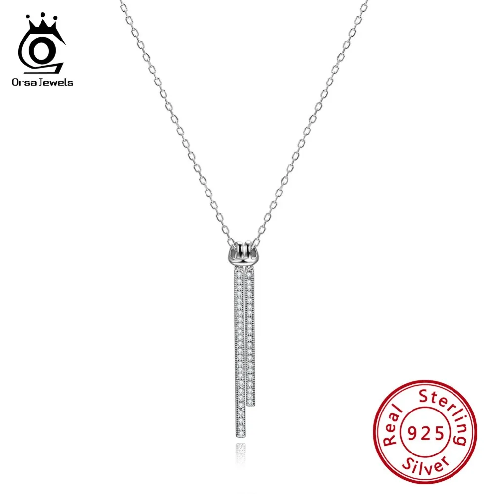 

ORSA JEWELS Authentic 925 Sterling Silver Women Chain Pendants Necklaces AAA Cubic Zircon Unique Fashion Female Jewelry SN134