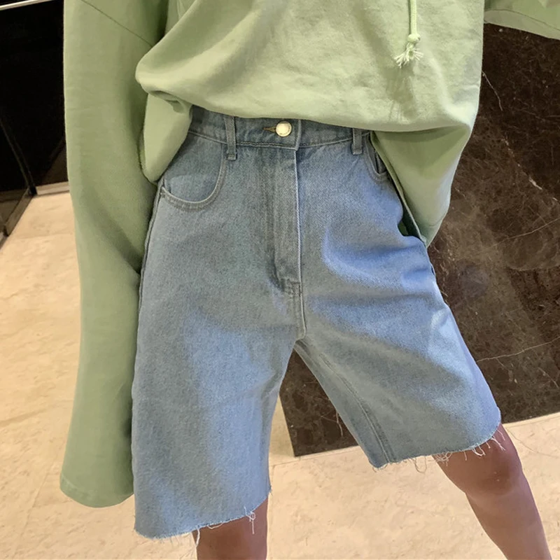 

Mazefeng 2019 New Hot Summer Shorts Loose Style Casual Shorts Knee Length Jeans Wide legged Female Pants Preppy Style Women