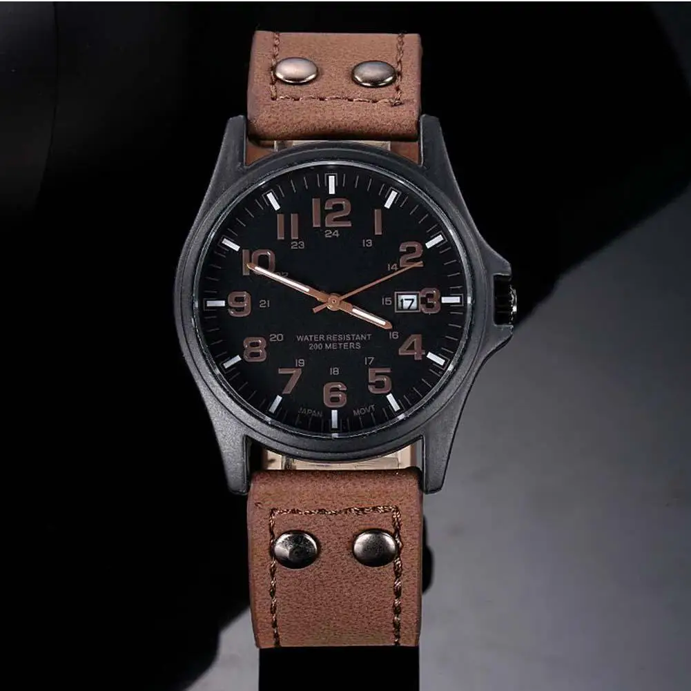 Классические мужские водостойкие часы с ремешком FauxLeather Спортивные кварцевые армейские наручные часы B