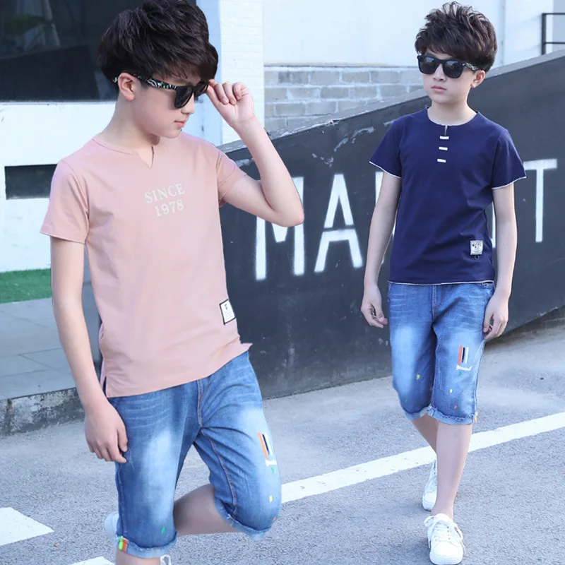 Г. летняя детская одежда комплект для мальчиков, джинсовая рубашка и шорты Модная детская одежда От 5 до 14 лет для мальчиков