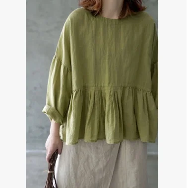 Весна, выпуск товара, дизайн хлопок, льняная свободная футболка больших размеров