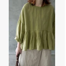 Весна, выпуск товара, дизайн хлопок, льняная свободная футболка больших размеров