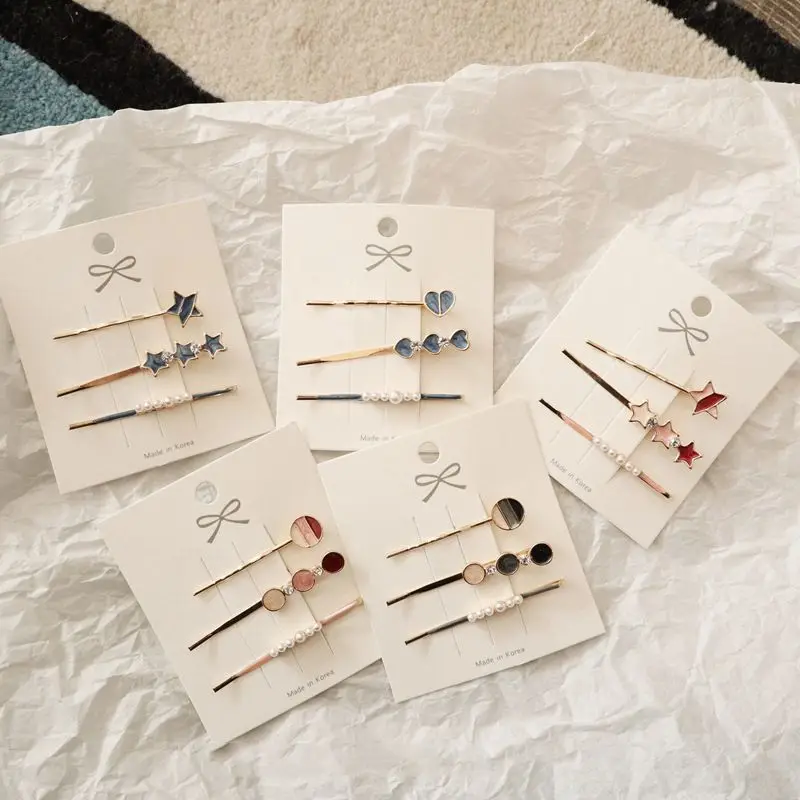 

3pcs/set Drop oil Color Geometric Love Hairpin Set Glaze Metal Hair clips Hair Styling Tools Hair Accessories