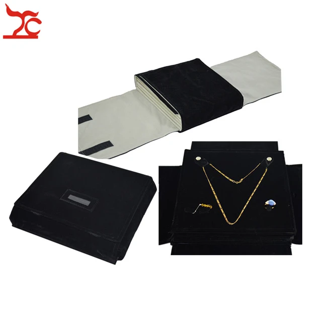 Portable 5 Layer Velvet Jewelry Display Storage Pouch Black Pendant Necklace  Earrings Ring Holder Travel Roll