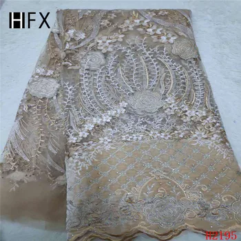 

HFX Nigerian African Lace Fabrics 2019 White/Gold Embroidered Rhinestones Mesh Lace High Quality French Tulle Lace Fabric X2195