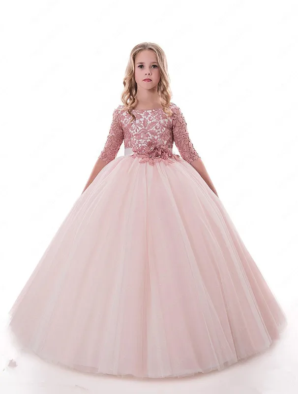 Sweep tarin Butterflies 3D Flowers Jewel Kids Formal 2019 Custom Made Tulle Covered Back Flower Girl Dresses