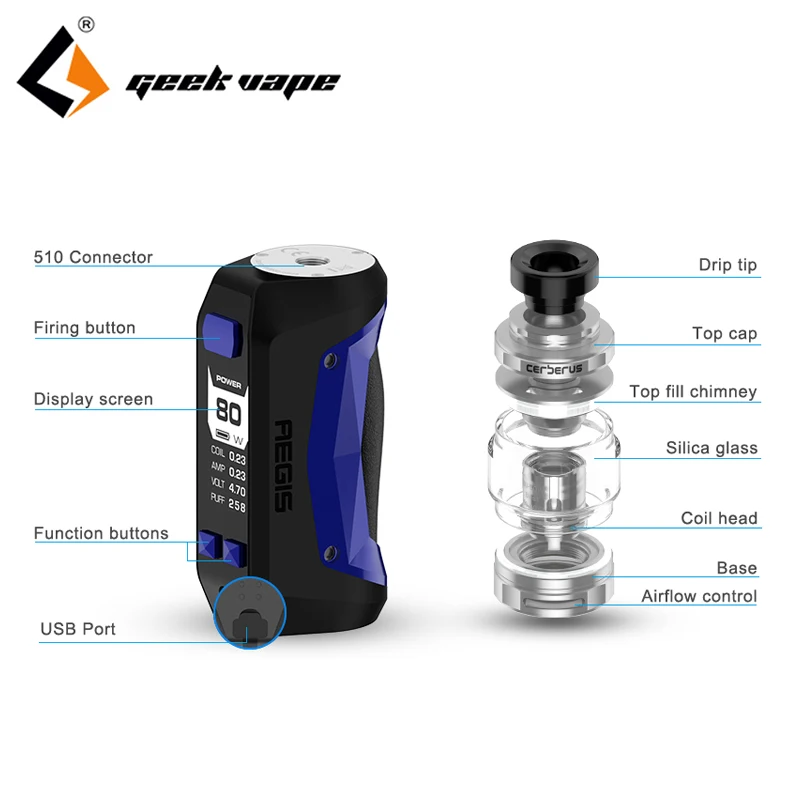 Электронная сигарета Geekvape Aegis mini 80 Вт комплект 2200 мАч и Быстрая зарядка aegis мини