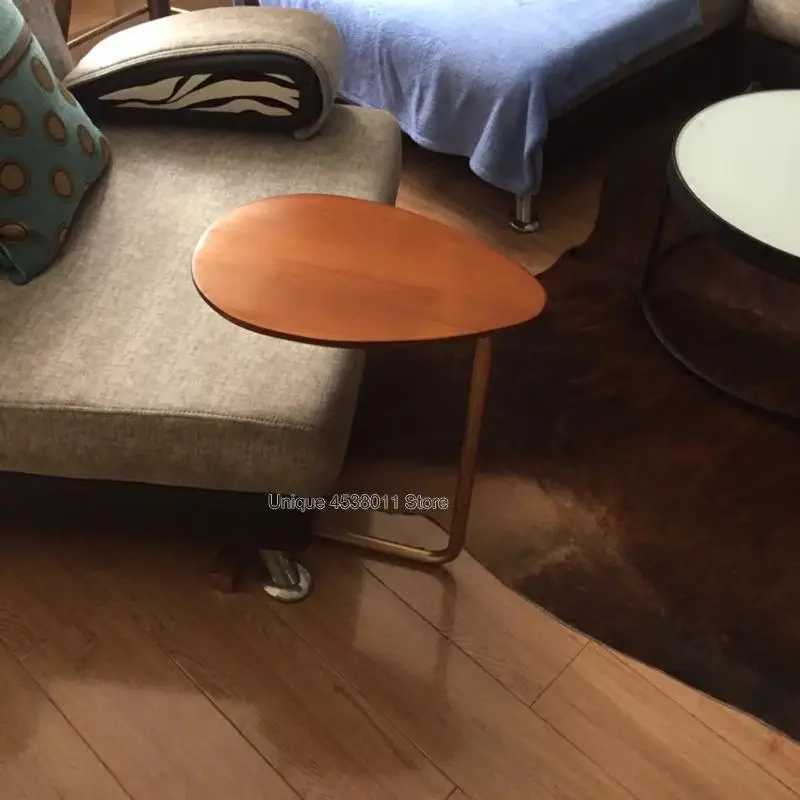 2019 minimalist Mobile Solid Wood Sofa Corner Coffee Table Creative Oval Small Side Table Lazy Bedside Reading Table 15%