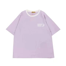 Корейская модная женская футболка с коротким рукавом, женская летняя футболка, топы с круглым вырезом и принтом Луны, фиолетовая белая свободная футболка