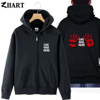 

supernatural angel Castiel cas was here red handprinting couple clothes boy man male cotton full zip hooded Coats Jackets