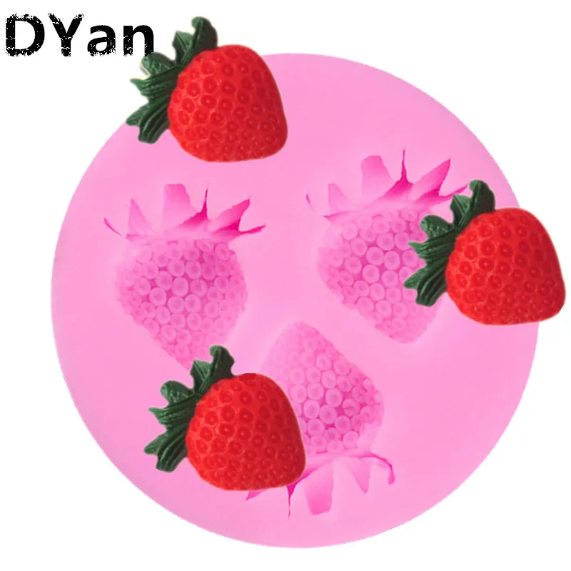 

Free Shipping New Three Holes Strawberry Fruit Silicone Mold Fondant Molds Sugar Craft Tools Chocolate Mould For Cakes A121