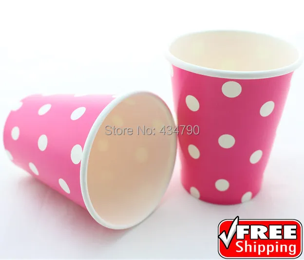60pcs 9OZ White Polka Dot Hot Pink Paper Cups for Drinking Beverage,Disposable Decorative Party
