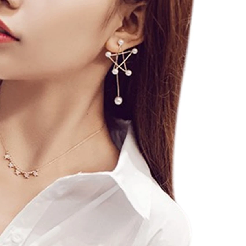 New Brand Design Geometry Hollow Imitation Pearl Earrings Elegant