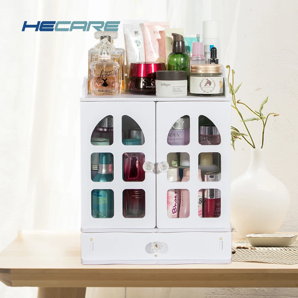 

Europe Style Plastic Make Up Storage Organizer Eco-friendly Home Jewelry Box Pink and White Storage Container for Cosmetics New