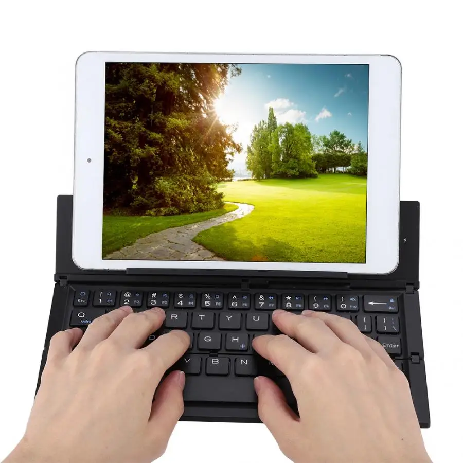 Keyboard Cover Keyboard Wireless Portable Folding Wireless Bluetooth Keyboard With Aluminum Alloy Brackets For Tablets Gaming