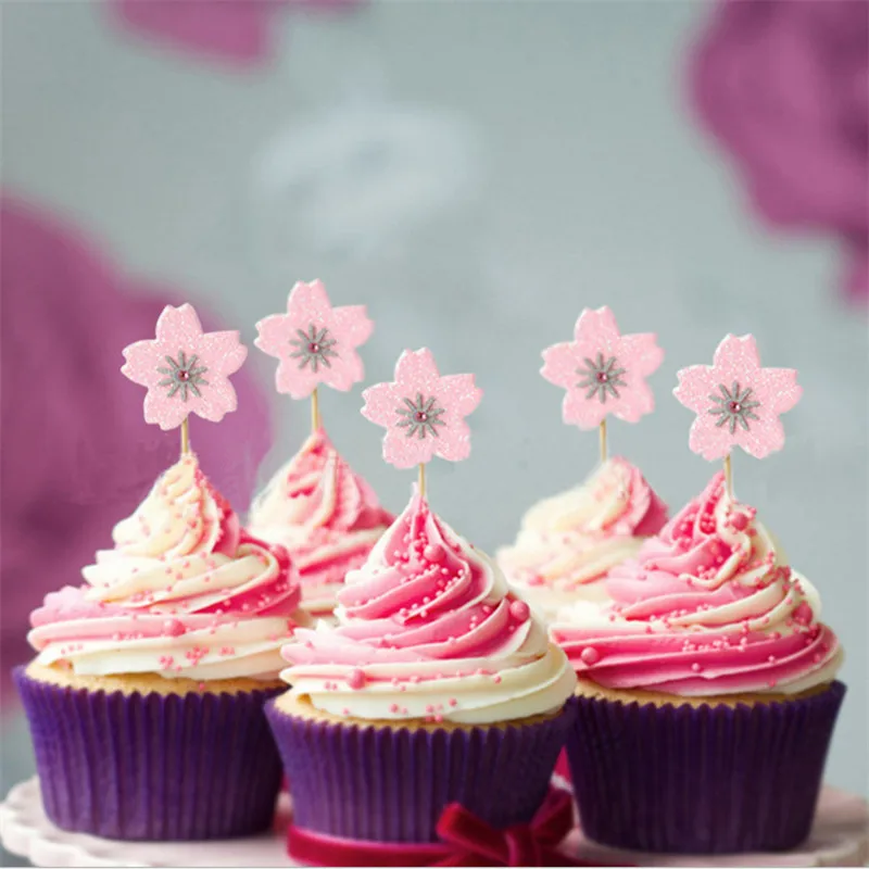 

10pcs Cherry Blossom Cake topper Dessert Table Birthday Party decoration kids DIY animals elephant Cupcake Toppers baby shower-S