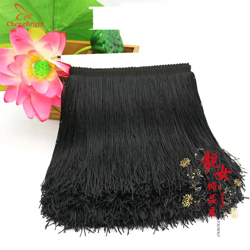 CHENGBRIGHT 10Meters 100cm Wide Black Lace Fringe Trim Tassel Fringe