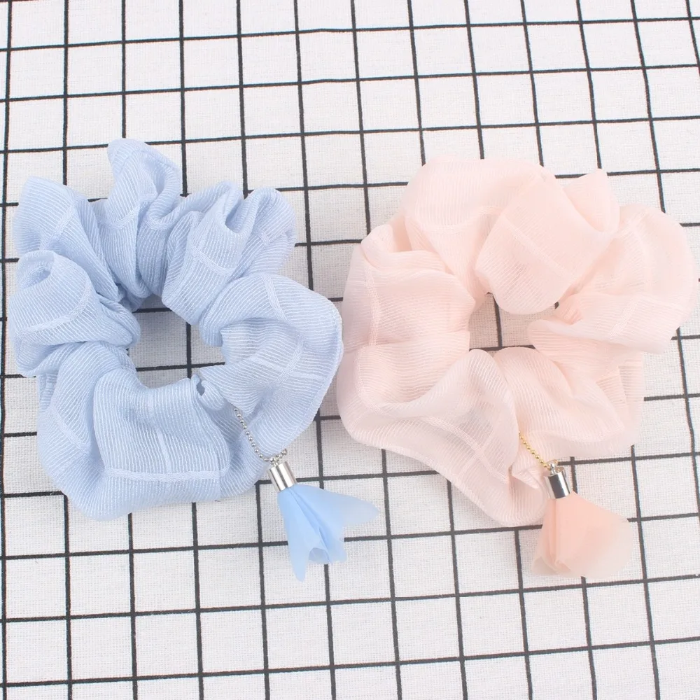 

2019 NEW Fashion pink sky blue tassel Flower hair scrunchies elastic ponytail holder women Hair accessories for girls 1pcs