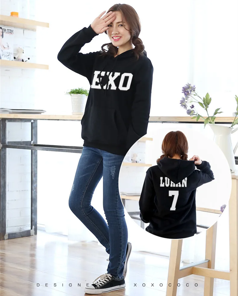 

2016 autumn winter new Korean version long sleeve hoodies k-pop lovers coverage exo dus plus velvet coat sweatshirt Sweatshirts