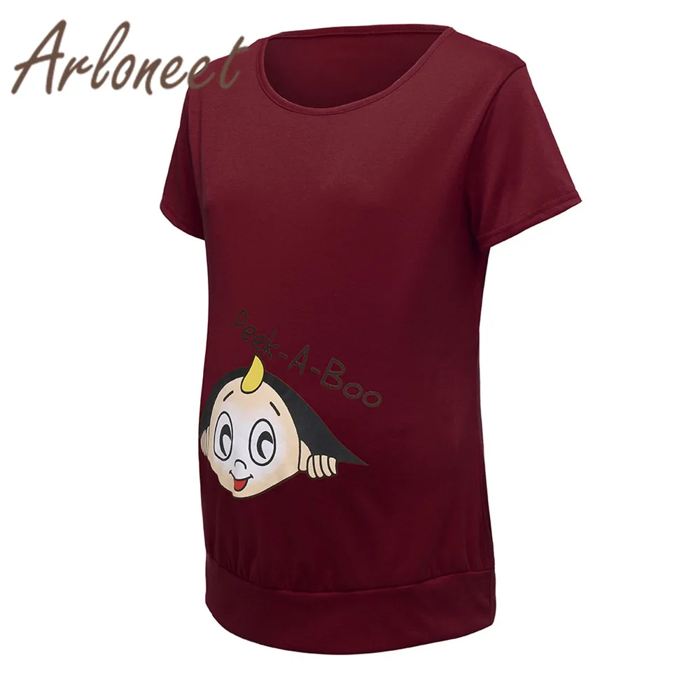 Одежда arloneet Женские топы для беременных хлопок мультфильм футболка большого размера, мягкий Простые Топы 2019 летние женские pregnanct одежда