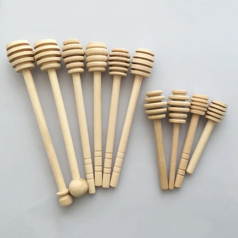 

100pcs/lot 8cm 10cm 15cm Mini Wooden Honey Stick Wood Honey Dipper Party Supply coffee milk dipper high quality