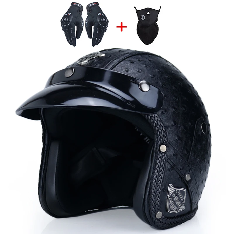 

New Motorcycle Helmet Retro Vintage Synthetic Leather Open Face Helmet Motorbike Scooter Cruiser Chopper Casco Moto Helmet DOT