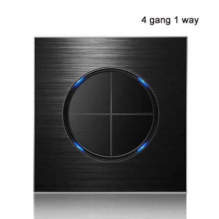 4gang 1way 86 Тип 1 2 3 4 банда 1 2 способ Черный алюминиевый сплав панель Переключатель Розетка светильник Европа промышленность переключатель Франция Германия Великобритания розетка led - Цвет: 4gang 1way