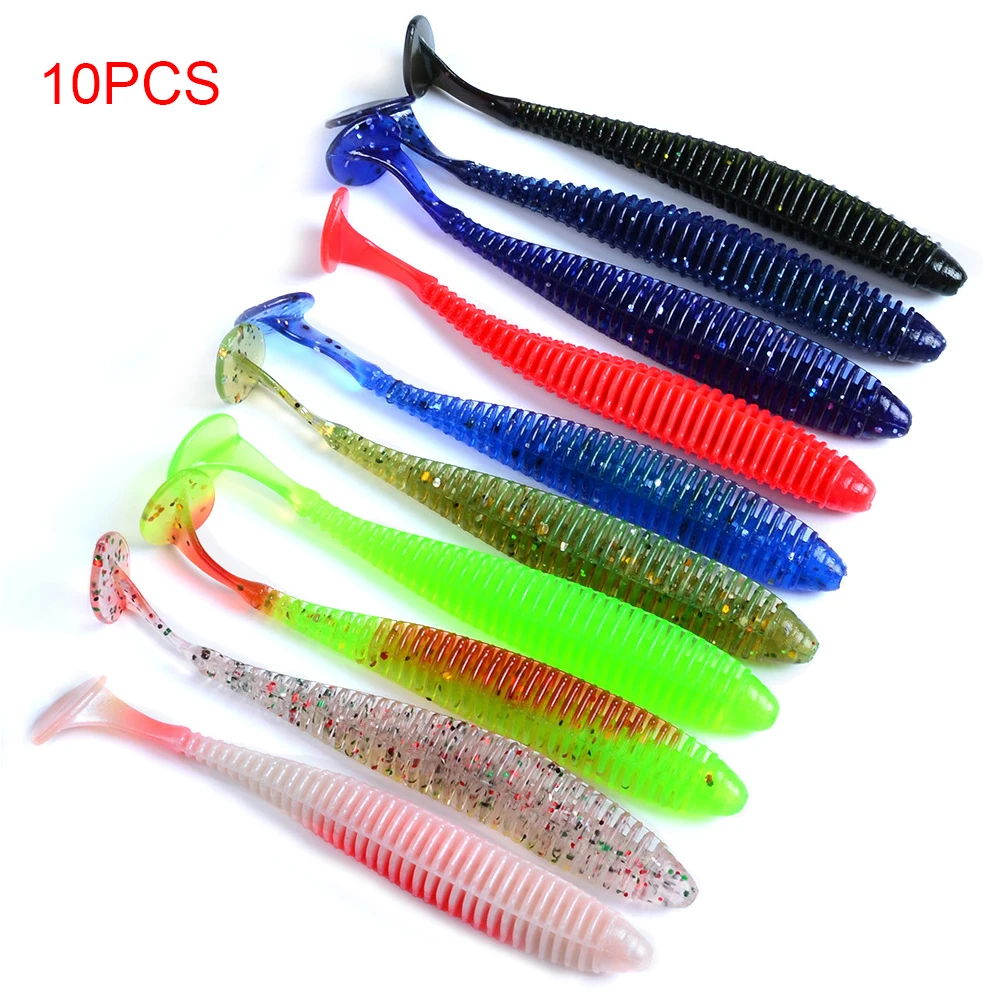

10PCS 8.5cm Floating Soft Bug T Luya Silicone Fishing Lures Soft Bait Set Durable fish Lure With Hooks Mixed Color