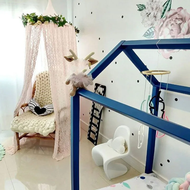Летняя кружевная детская купольная кровать с москитной сеткой, занавеска для кровати, настенная подвесная Игровая палатка для дома, белая/Розовая накидка для кровати
