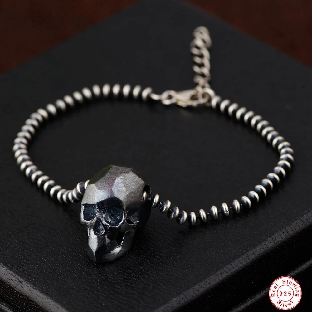 

S925 Sterling silver men's skull bracelet Chain Men's Vintage Punk Men women Bracelet Knight Gothic Sterling Silver Jewelry 2019