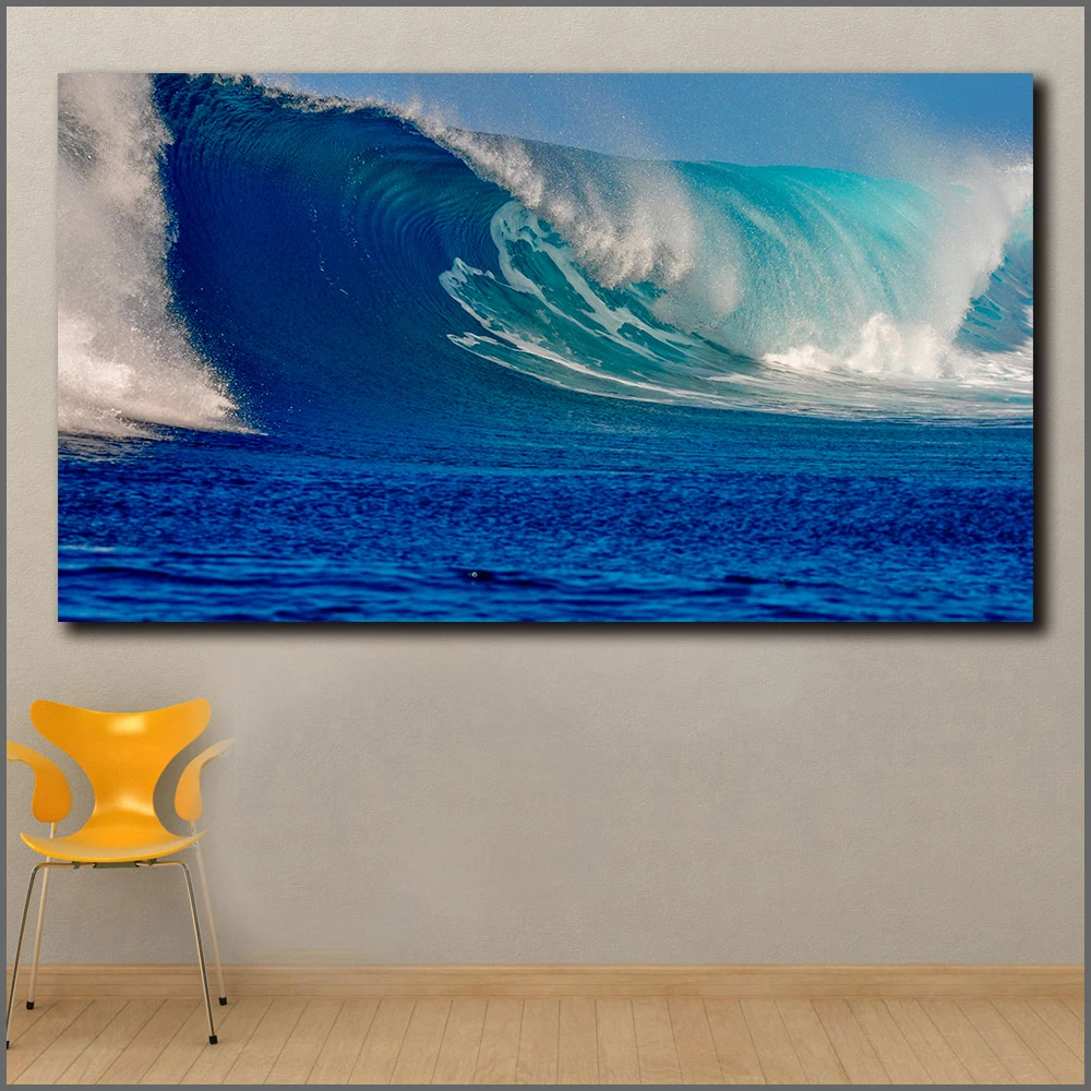WLONG Large Size Print Oil Painting Wave Ocean Wall Art Canvas Prints Wall Pictures For Living How To Paint Waves On A Wall
