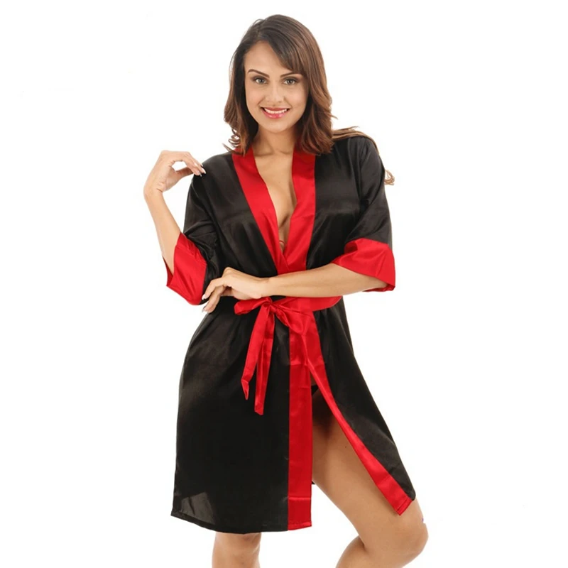 Для женщин Silk Satin Robe свадебные пижамы сексуальная короткая ночь Халаты модные