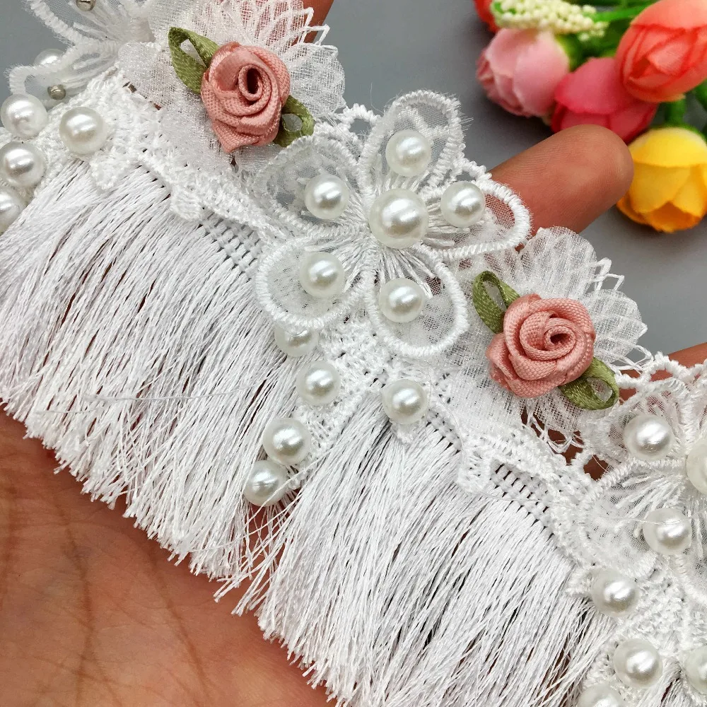 10x Pearl Daisy Flower Grape Tassel Lace Trim Ribbon Applique Embroidery Sewing 