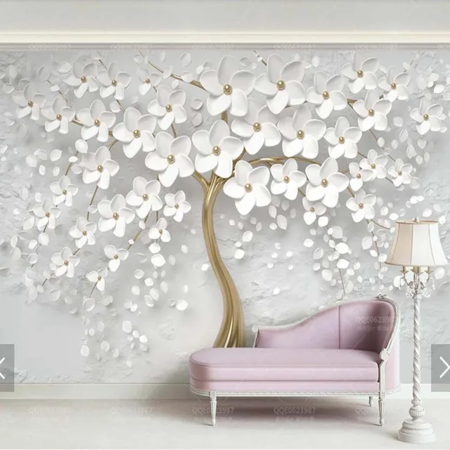 3D Embossed White Flower Wallpaper Murals Printing Photo Mural for