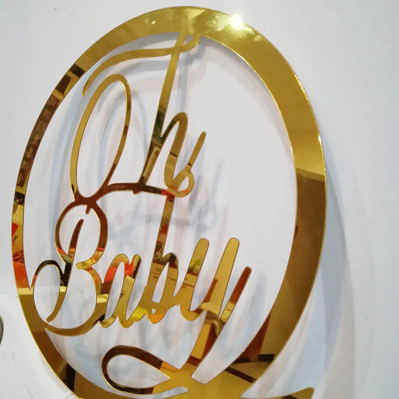 На заказ OH BABY Babyshower, именной знак, персонализированное зеркало, золотая акриловая рамка, детское имя для детского душа, вечерние украшения, вешалка для комнаты