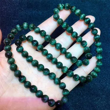 

7.5mm Natural Stone Green Hair Rutilated Quartz Crsytal Bracelet Women Men Cat Eye Effect Business Gift Round Beads Charm AAAAA