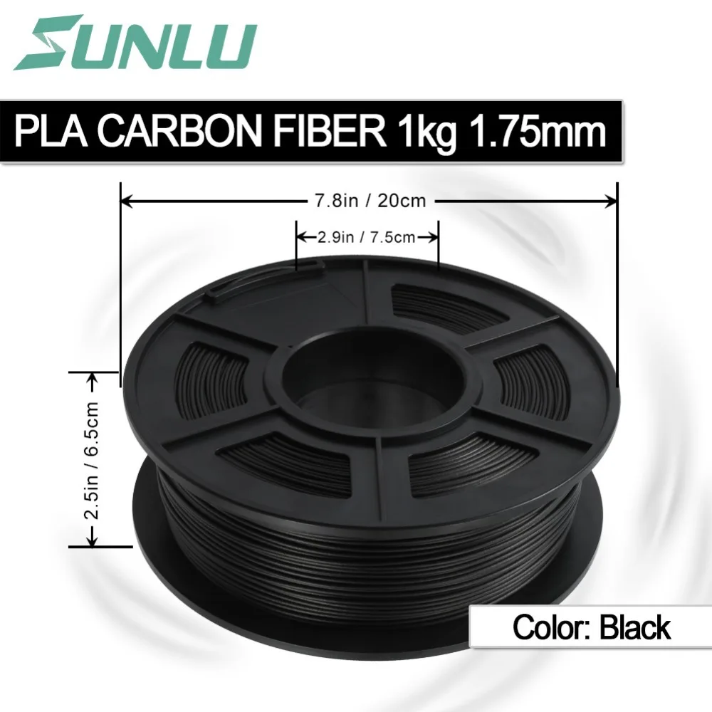 SUNLU Carbon Fiber PLA filament 1kg 1.75mm 3D Printer Filament 1kg Spool Dimensional Accuracy +//- 0.02 mm Carbon Fiber Black 1.75 mm