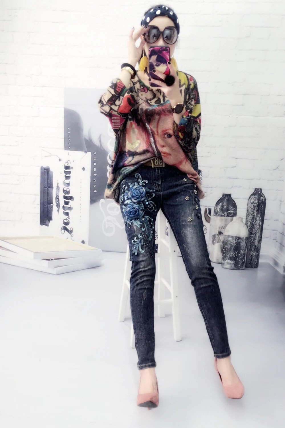 Pantalones Tamaño De A508 Mediados Lápiz Mujer 2018 Cintura Vaqueros 3003 Abalorios Denim Flaco Jeans Plus 3005 EwPzPAq