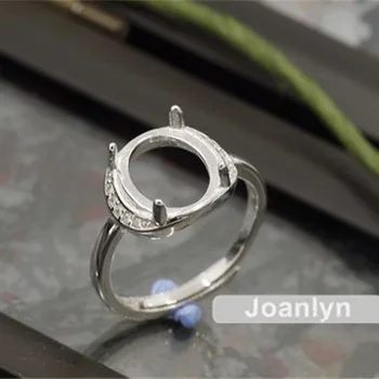 

Joanlyn Ring Setting for 9x11mm Oval Cabochons White Gold Plated 925 Silver Zircon Adjustable Band Ring Blank JZ201