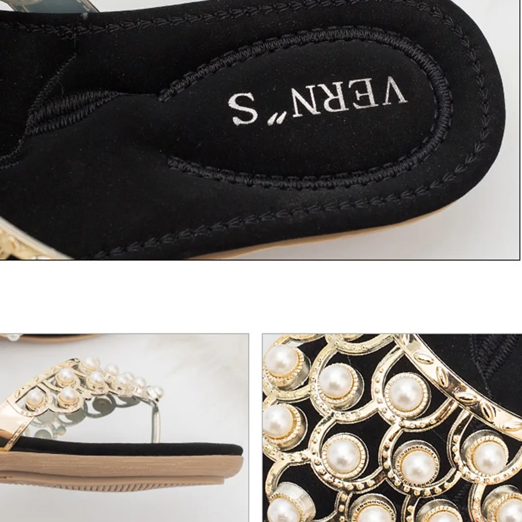 Zapatos de mujer de moda; коллекция года; de vestir; летние женские вьетнамки на плоской подошве в богемном стиле с украшением в виде кристаллов; пляжная Повседневная обувь;#3