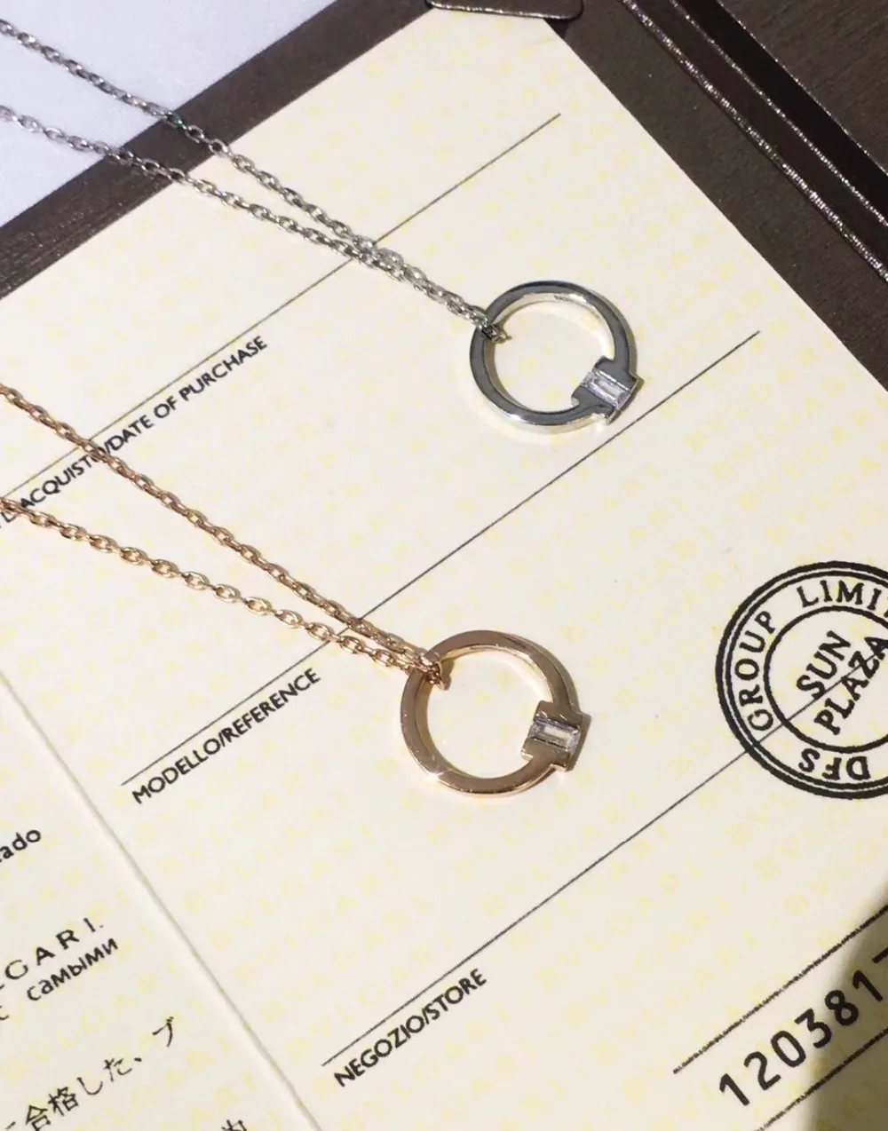 

TSHOU119 925 silver round necklace female fashion two color clavicle chain rose gold pendant