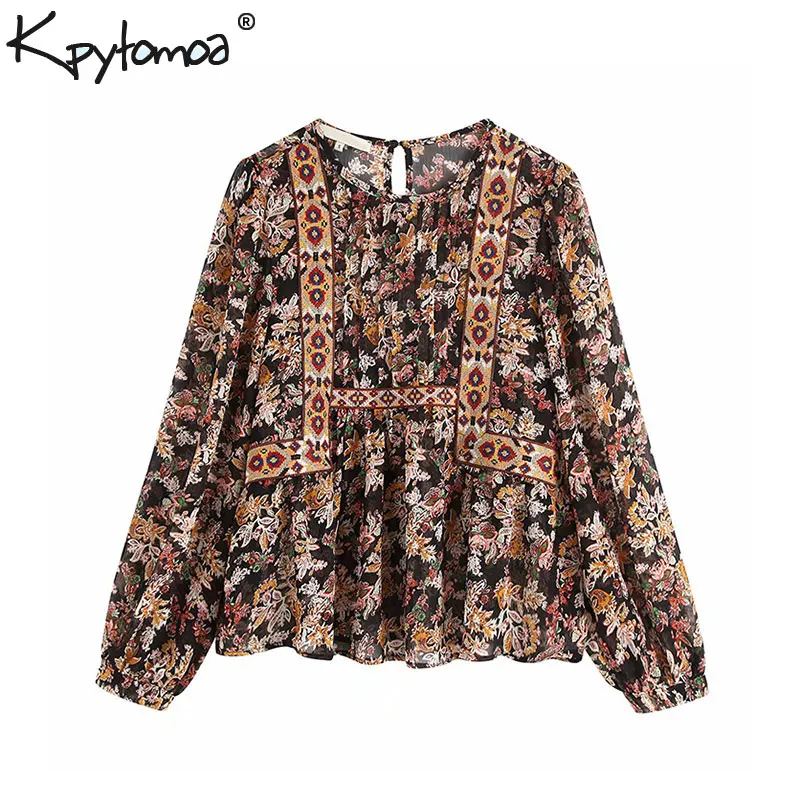 خمر شيك الزهور طباعة بلوزات من الشيفون إمرأة البلوزات 2019 الأزياء طويلة الأكمام التطريز خليط القمصان عارضة Blusas موهير خمر شيك الزهور طباعة بلوزات من الشيفون إمرأة البلوزات 2019 الأزياء طويلة الأكمام التطريز خليط القمصان عارضة Blusas موهير