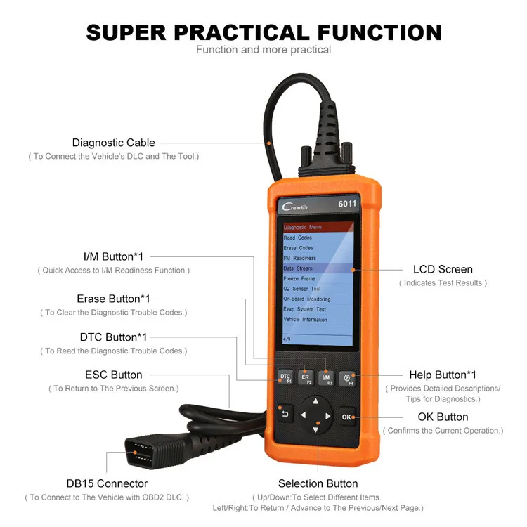 Новое поступление launch CReader 6011 OBD2/диагностический сканер EOBD с ABS и SRS системой диагностических функций