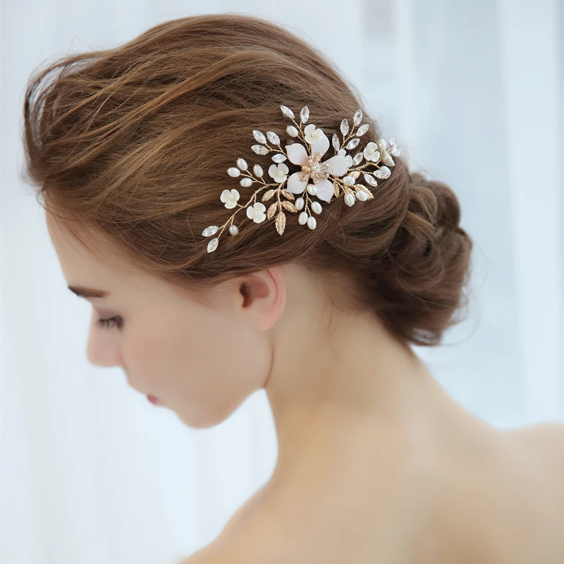 

golden retro intelligent water drill pearl hair comb performance hair decoration bride wedding hair jewelry headgea