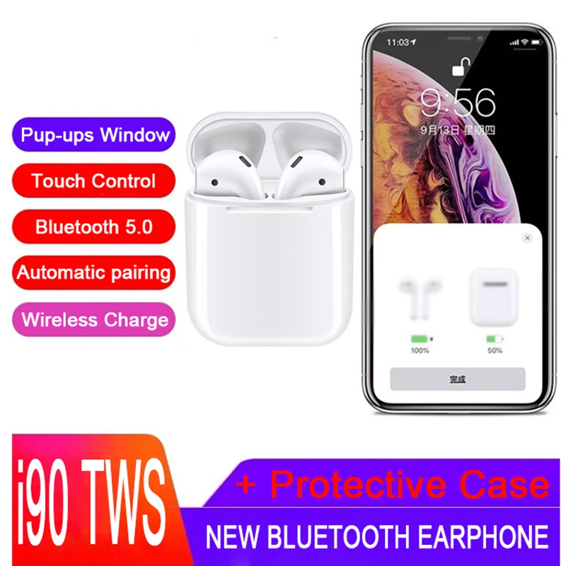 

Bluetooth 5.0 Earphone i90 TWS Pop-ups Touch Control Earpiece + case Sports Mini True Wireless Charging Earbuds for phone Music