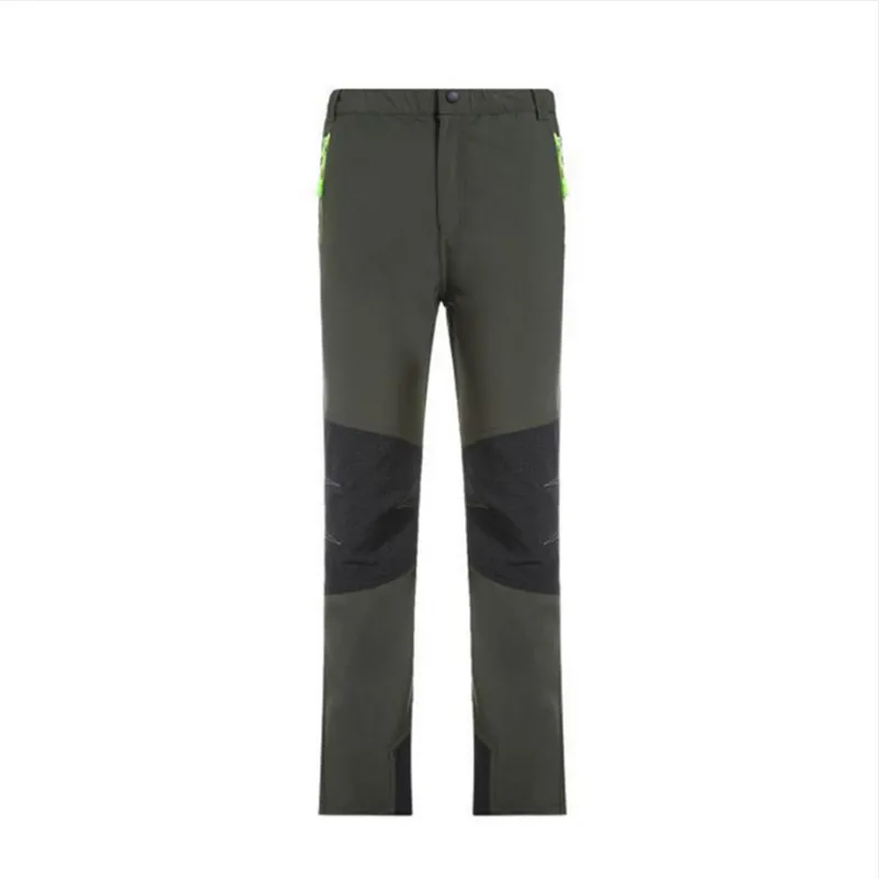 Для мальчиков и девочек уличные флисовые штаны Зимние теплые походные водонепроницаемые ветрозащитные Охота ходьба на лыжах брюки - Цвет: army green