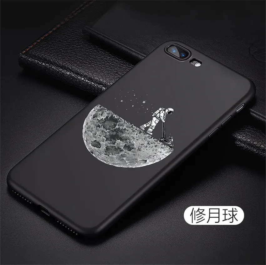 Мультяшный Космический Чехол для Телефона iPhone 7 8 Plus, милый матовый рельефный Ультратонкий Мягкий чехол для iPhone 6 6 S X для пары - Цвет: C