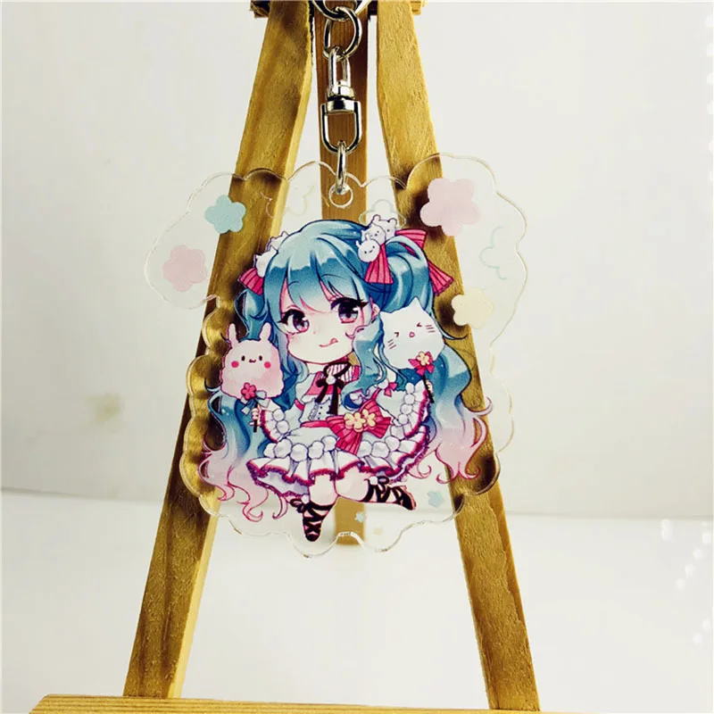 

Anime Hatsune Miku Acrylic Keychain Luo Tianyi Pendant Key Ring Japanese Transparent Game Green Onion Key Ring
