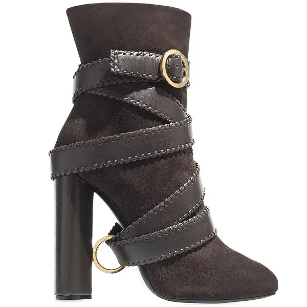 Shofoo/роскошные женские брендовые коричневые зимние сапоги до середины икры с круглым носком обувь на высоком квадратном каблуке Женская обувь размеры 4-16